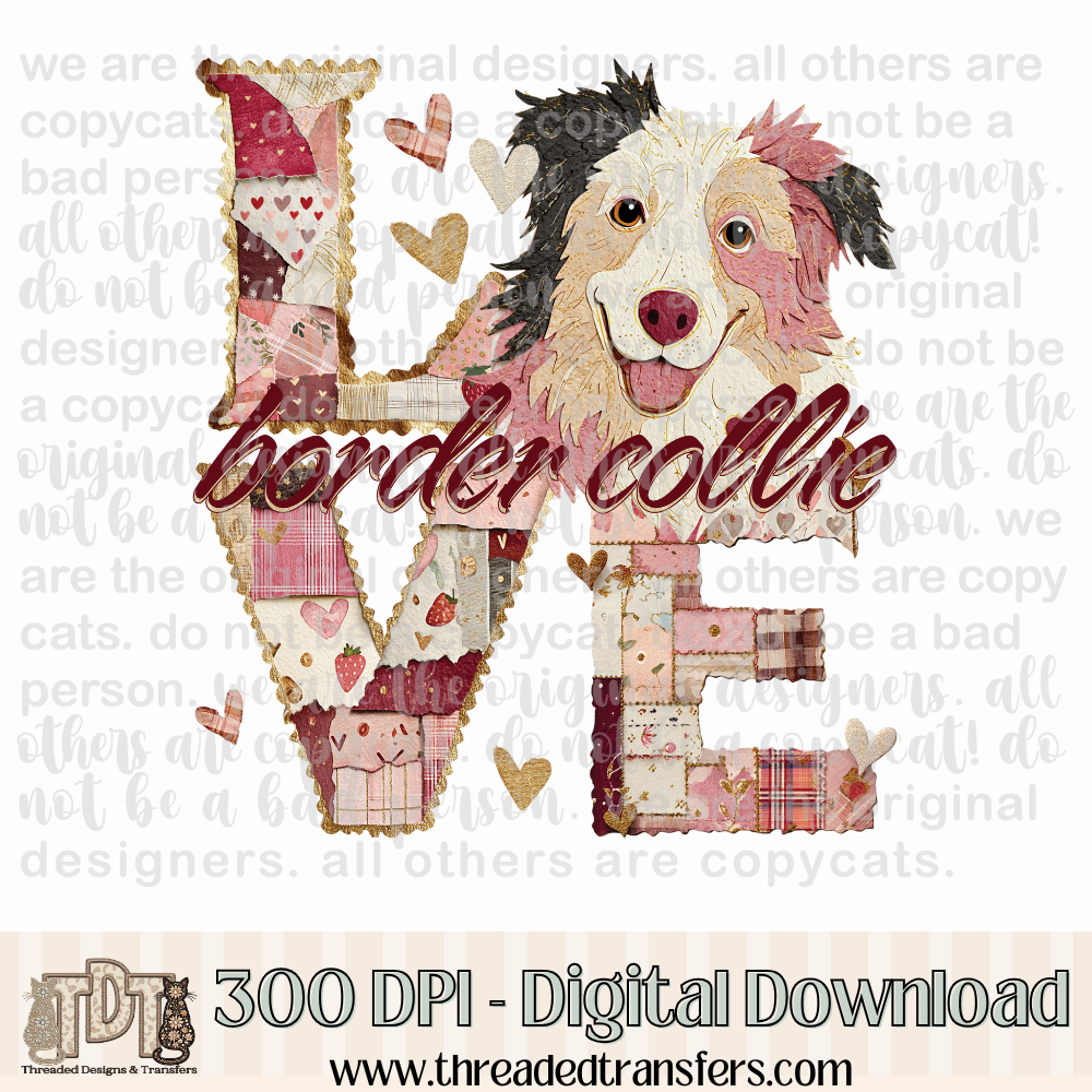 Border Collie Love Torn Paper Digital Design Download (PNG Format - no product shipped)