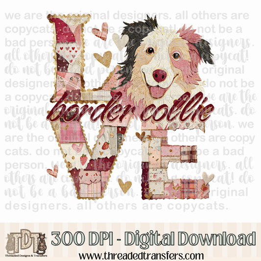 Border Collie Love Torn Paper Digital Design Download (PNG Format - no product shipped)