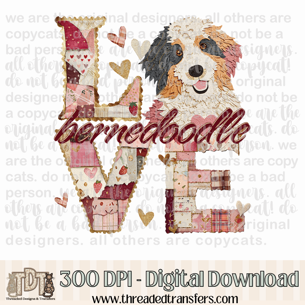 Bernedoodle Love Torn Paper Digital Design Download (PNG Format - no product shipped)