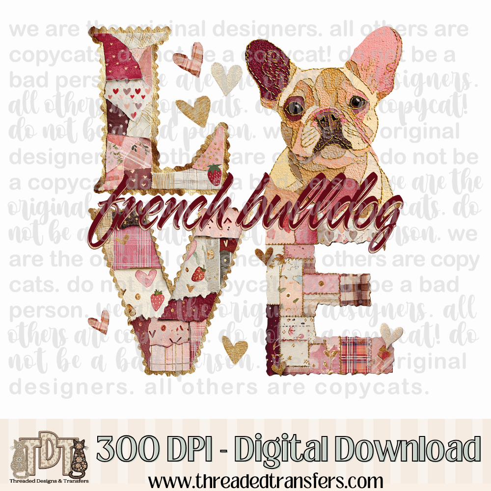 French Bulldog Love Torn Paper Digital Design Download (PNG Format - no product shipped)