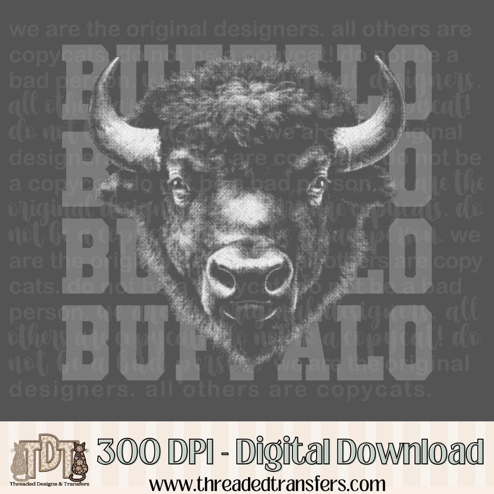Buffalo Halftone Mascot Digital Design Download (PNG Format - no product shipped)