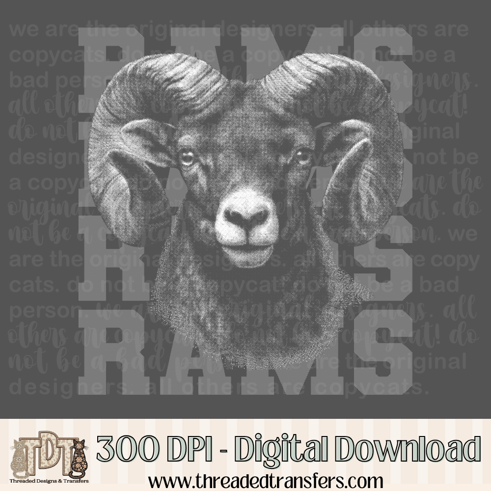 Rams Halftone Mascot Digital Design Download (PNG Format - no product shipped)