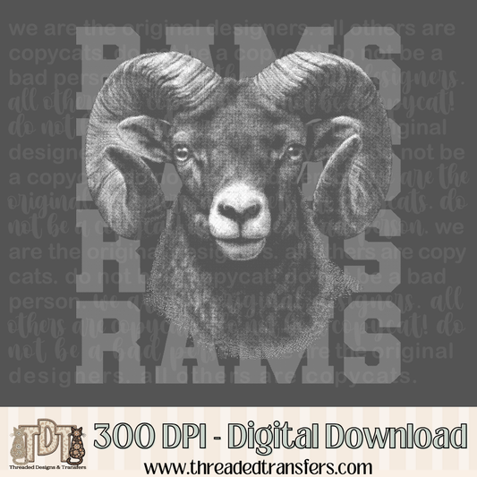 Rams Halftone Mascot Digital Design Download (PNG Format - no product shipped)