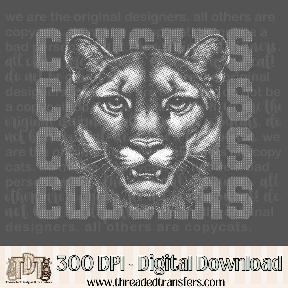 Cougars Halftone Mascot Digital Design Download (PNG Format - no product shipped)