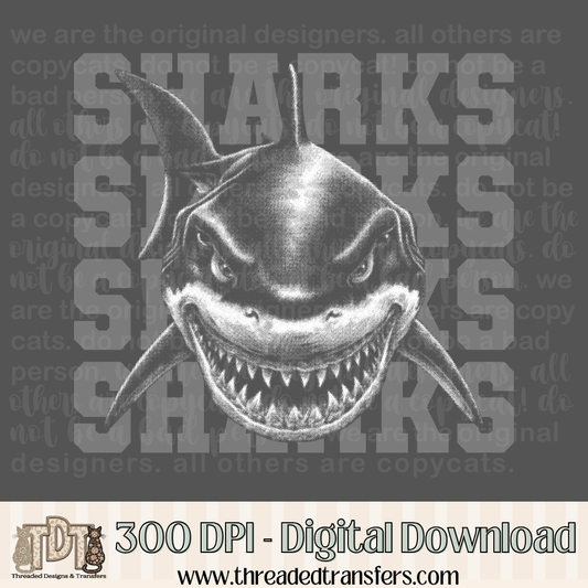 Sharks Halftone Mascot Digital Design Download (PNG Format - no product shipped)