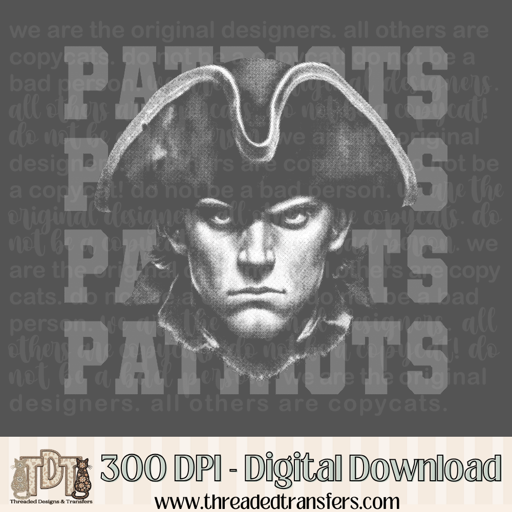 Patriots Halftone Mascot Digital Design Download (PNG Format - no product shipped)