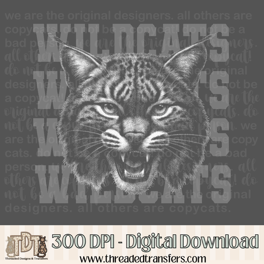 Wildcats Halftone Mascot Digital Design Download (PNG Format - no product shipped)