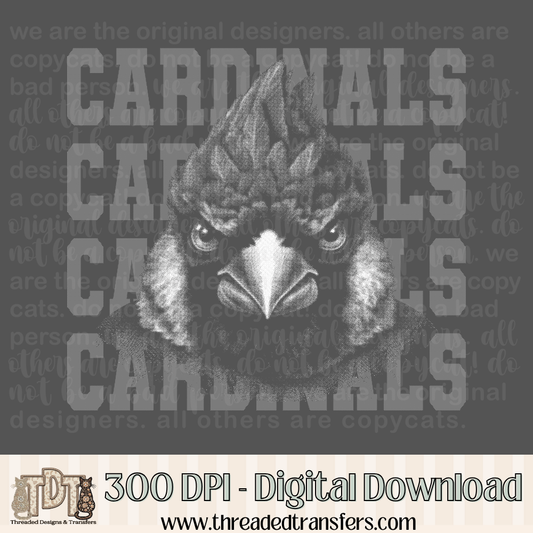 Cardinals Halftone Mascot Digital Design Download (PNG Format - no product shipped)