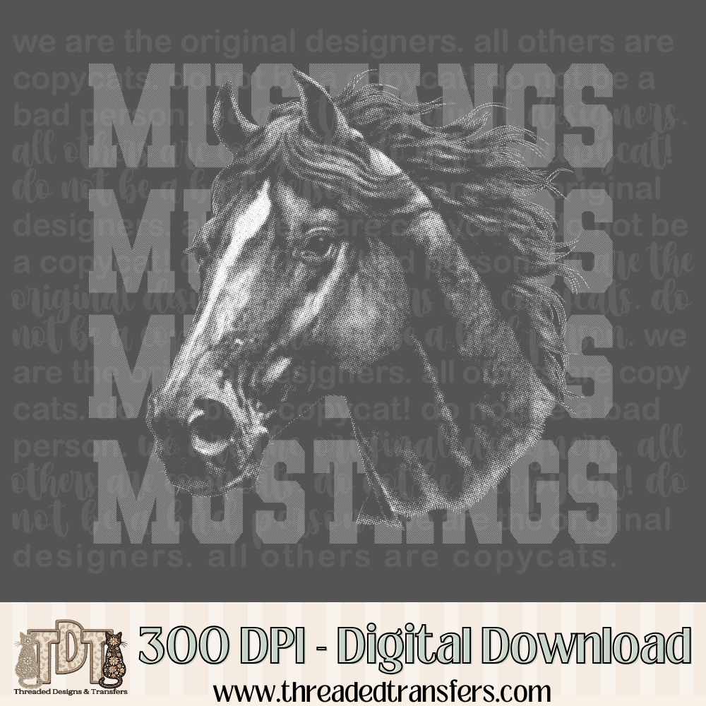 Mustangs Halftone Mascot Digital Design Download (PNG Format - no product shipped)