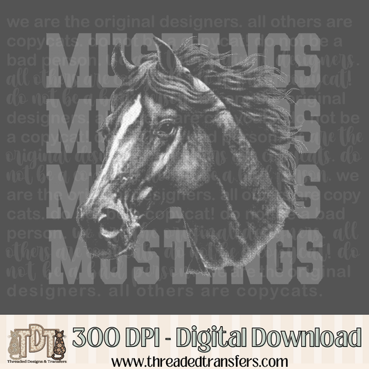 Mustangs Halftone Mascot Digital Design Download (PNG Format - no product shipped)