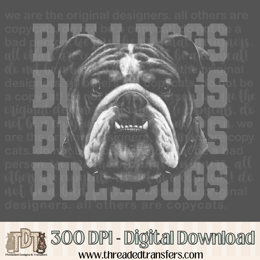 Bulldogs Halftone Mascot Digital Design Download (PNG Format - no product shipped)