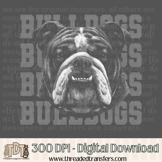 Bulldogs Halftone Mascot Digital Design Download (PNG Format - no product shipped)