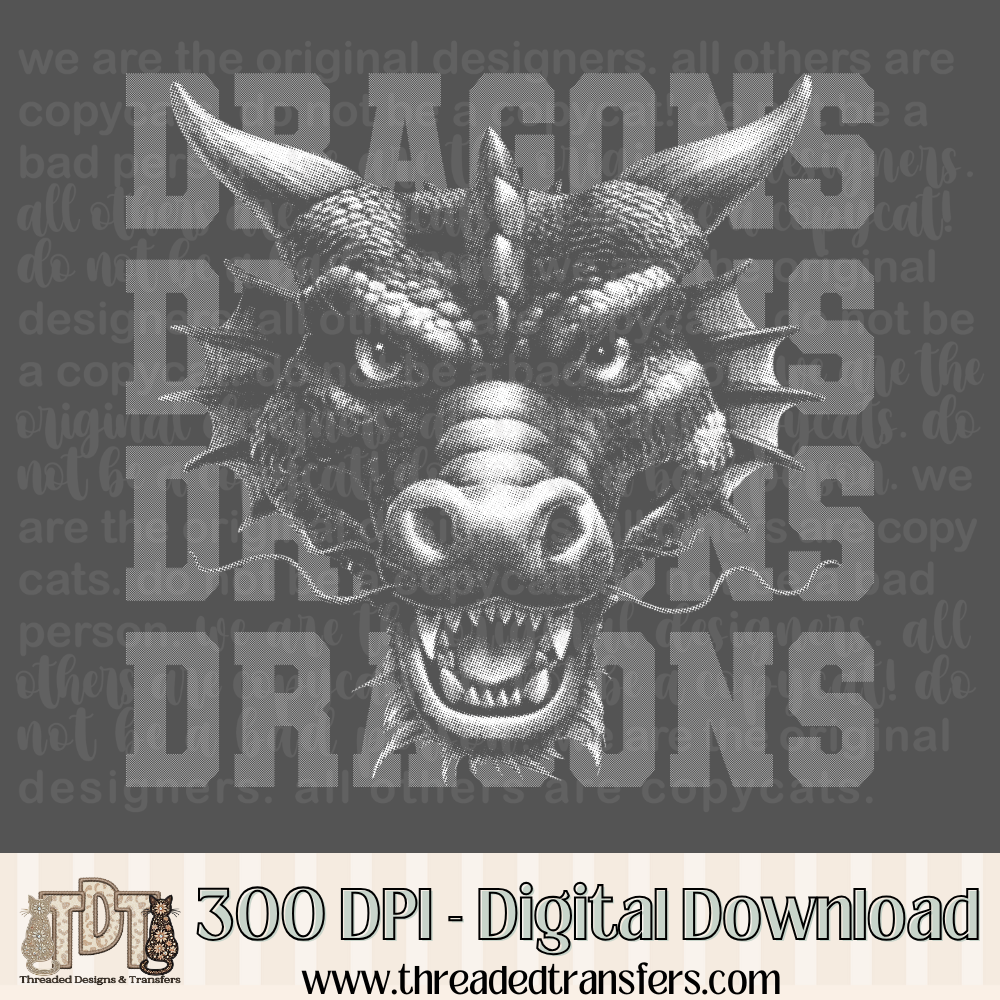 Dragons Halftone Mascot Digital Design Download (PNG Format - no product shipped)