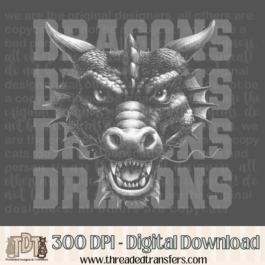 Dragons Halftone Mascot Digital Design Download (PNG Format - no product shipped)