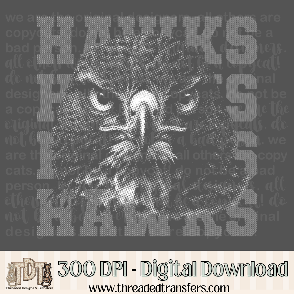Hawks Halftone Mascot Digital Design Download (PNG Format - no product shipped)