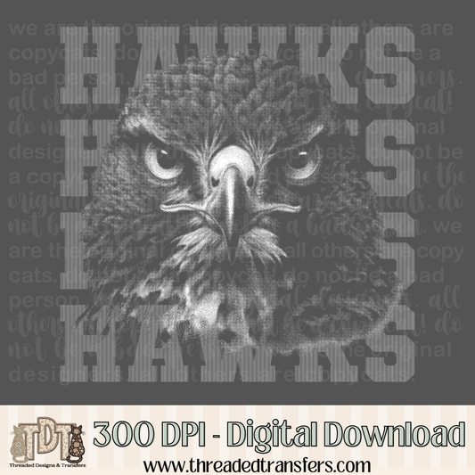 Hawks Halftone Mascot Digital Design Download (PNG Format - no product shipped)
