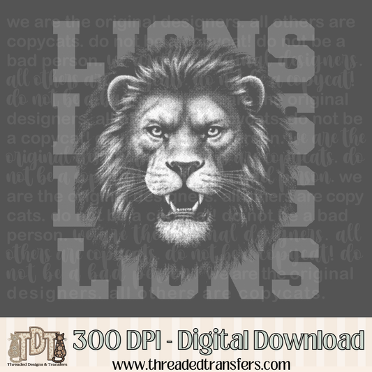Lions Halftone Mascot Digital Design Download (PNG Format - no product shipped)