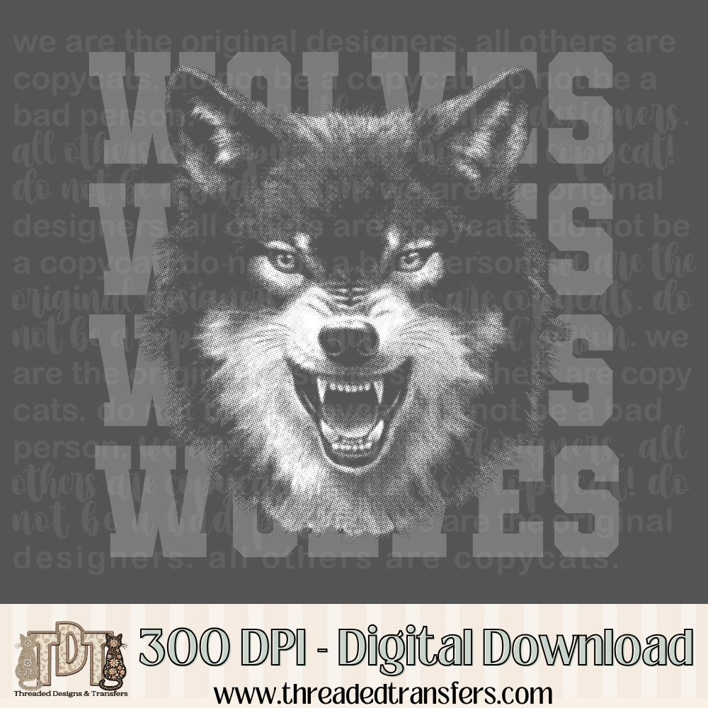 Wolves Halftone Mascot Digital Design Download (PNG Format - no product shipped)
