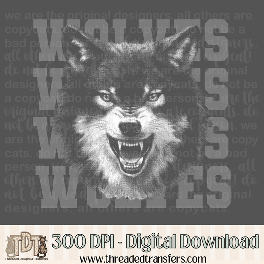 Wolves Halftone Mascot Digital Design Download (PNG Format - no product shipped)