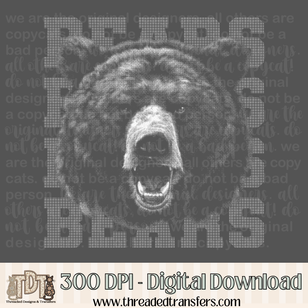 Bears Halftone Mascot Digital Design Download (PNG Format - no product shipped)