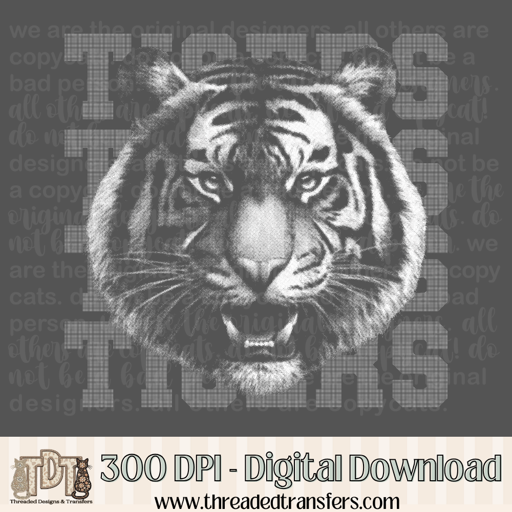Tigers Halftone Mascot Digital Design Download (PNG Format - no product shipped)