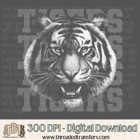 Tigers Halftone Mascot Digital Design Download (PNG Format - no product shipped)