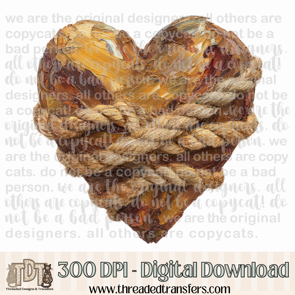 Rustic Rope Heart Hand Painted Digital Design Download (PNG Format - no product shipped)