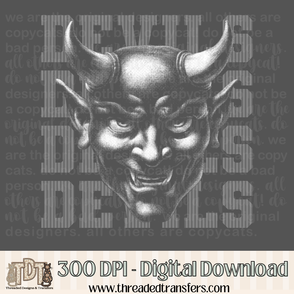 Devils Halftone Mascot Digital Design Download (PNG Format - no product shipped)