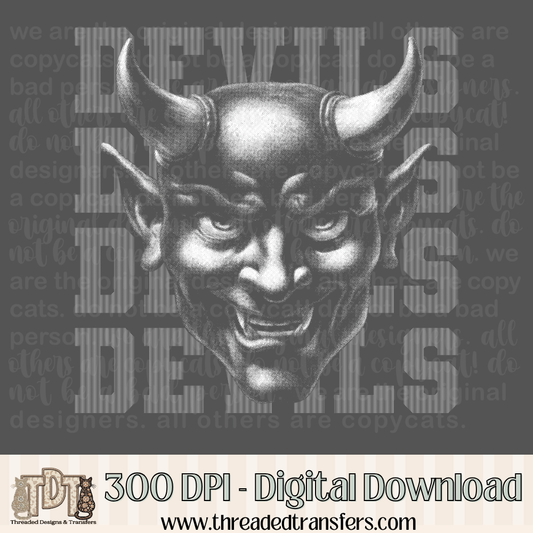 Devils Halftone Mascot Digital Design Download (PNG Format - no product shipped)