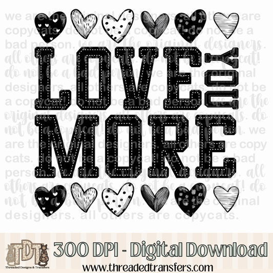 Love You More Doodle Heart Digital Design Download (PNG Format - no product shipped)