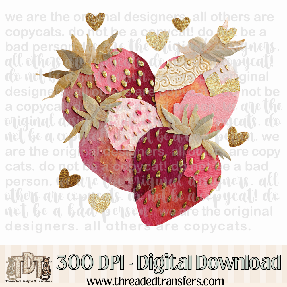 Valentine Strawberries Shabby Chic Torn Paper Digital Design Download (PNG Format - no product shipped)