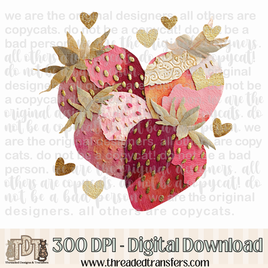 Valentine Strawberries Shabby Chic Torn Paper Digital Design Download (PNG Format - no product shipped)