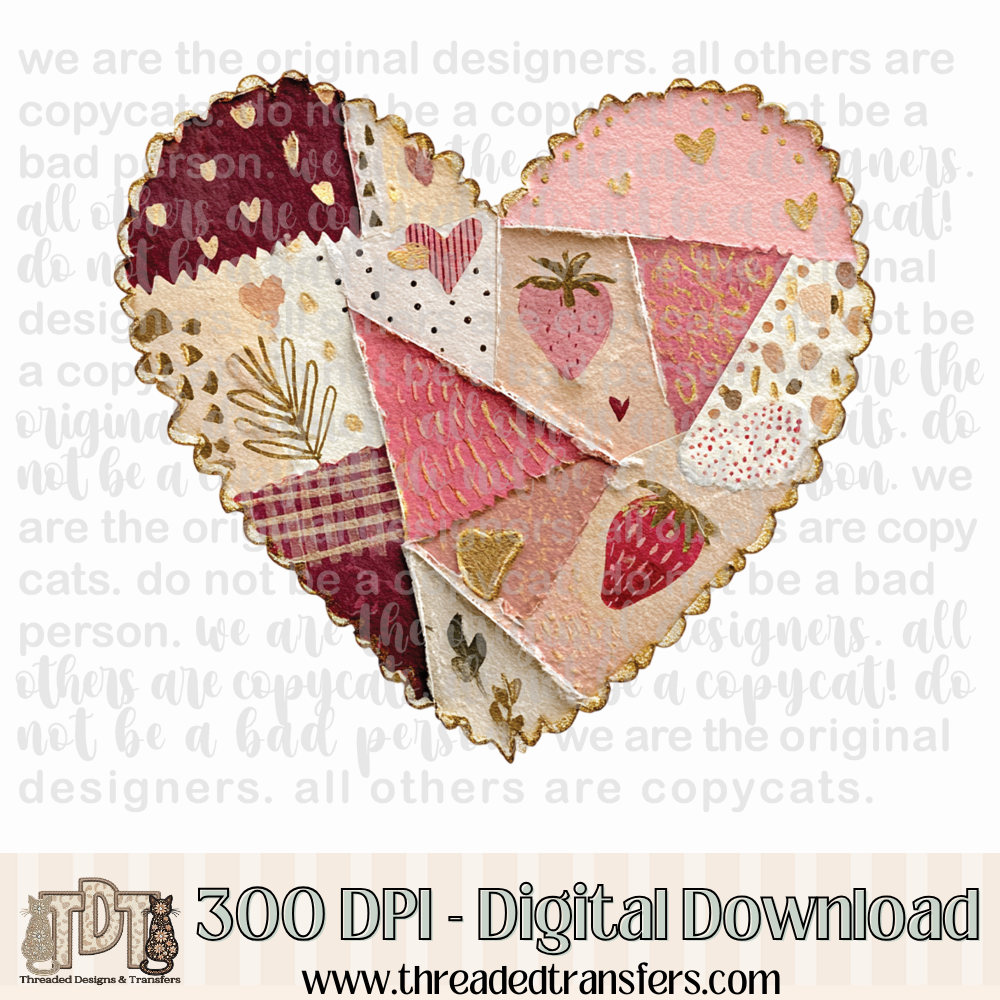 Valentine Heart Shabby Chic Torn Paper Digital Design Download (PNG Format - no product shipped)