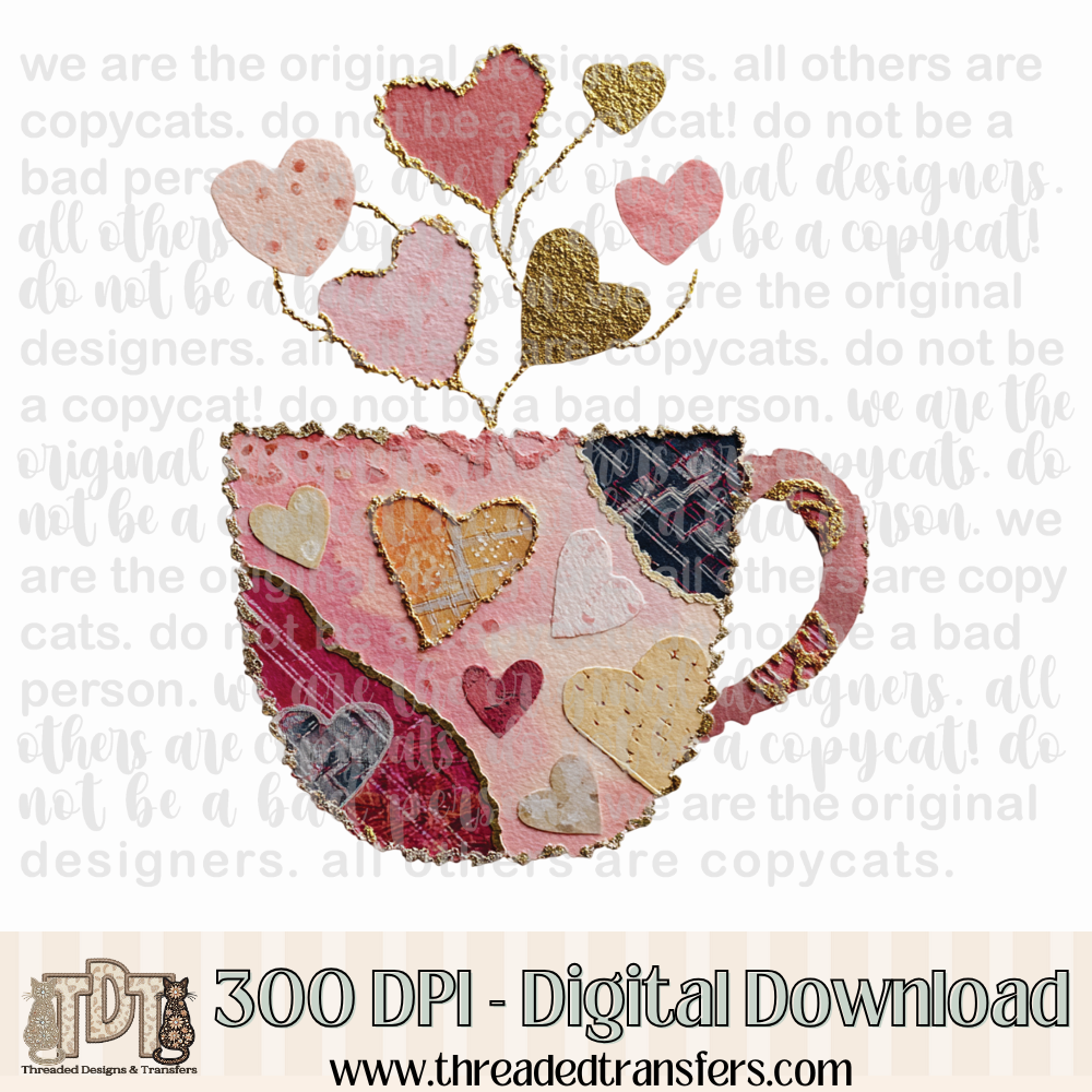Valentine Coffee Shabby Chic Torn Paper Digital Design Download (PNG Format - no product shipped)