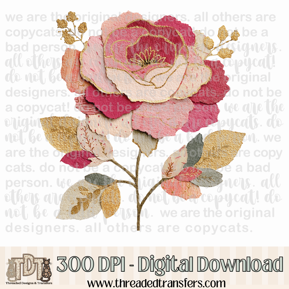 Valentine Rose Shabby Chic Torn Paper Digital Design Download (PNG Format - no product shipped)