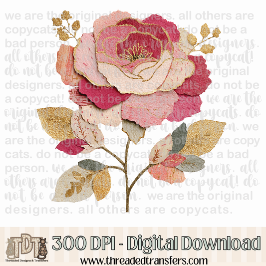 Valentine Rose Shabby Chic Torn Paper Digital Design Download (PNG Format - no product shipped)