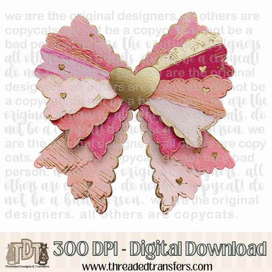Valentine Coquette Bow Shabby Chic Torn Paper Digital Design Download (PNG Format - no product shipped)