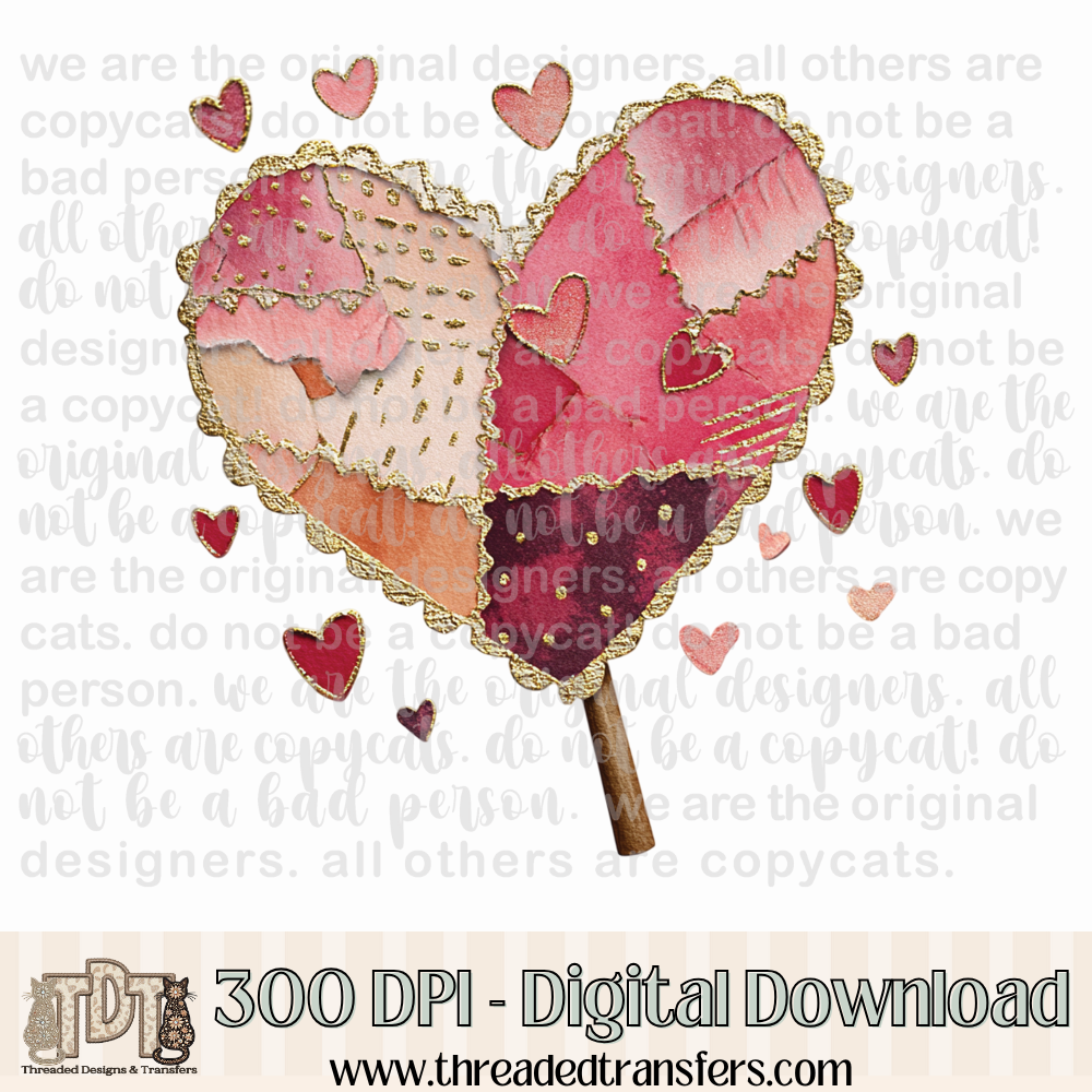 Valentine Heart Lollipop Shabby Chic Torn Paper Digital Design Download (PNG Format - no product shipped)
