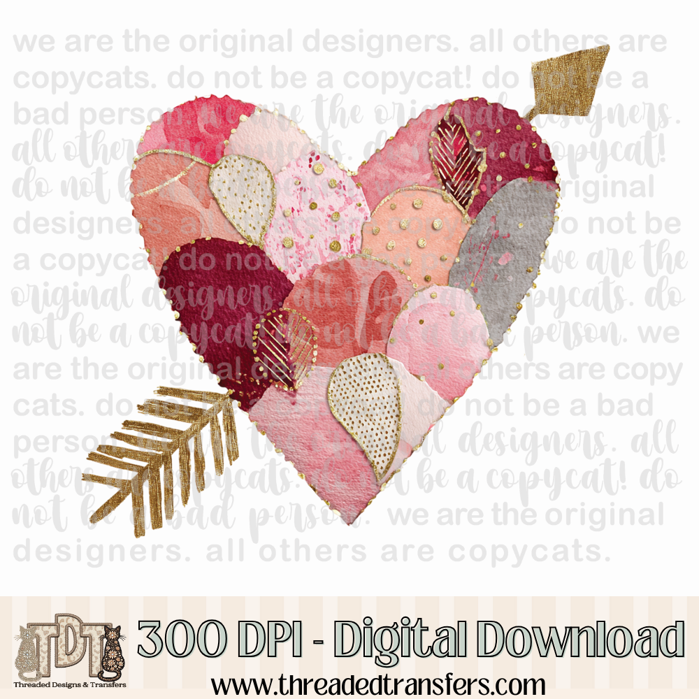 Valentine Heart Arrow Shabby Chic Torn Paper Digital Design Download (PNG Format - no product shipped)