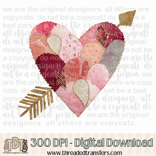 Valentine Heart Arrow Shabby Chic Torn Paper Digital Design Download (PNG Format - no product shipped)