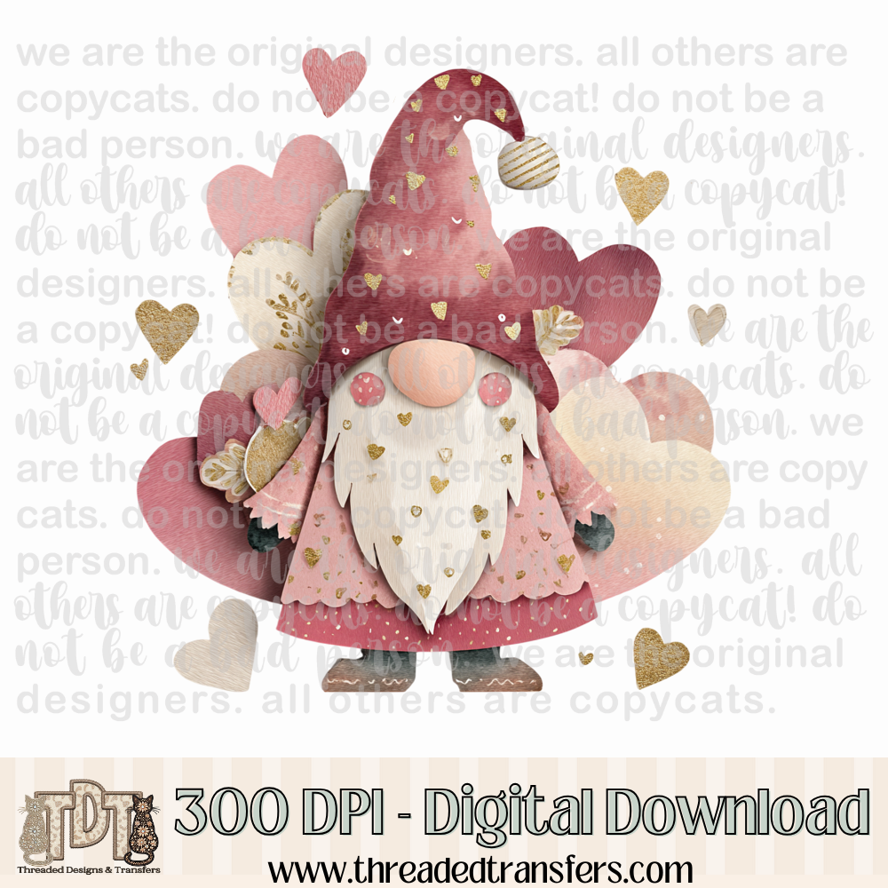 Valentine Gnome Shabby Chic Torn Paper Digital Design Download (PNG Format - no product shipped)