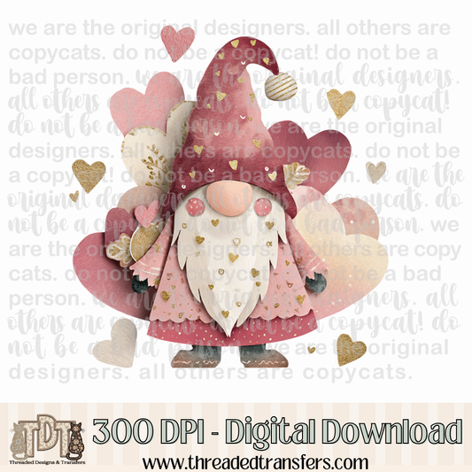 Valentine Gnome Shabby Chic Torn Paper Digital Design Download (PNG Format - no product shipped)