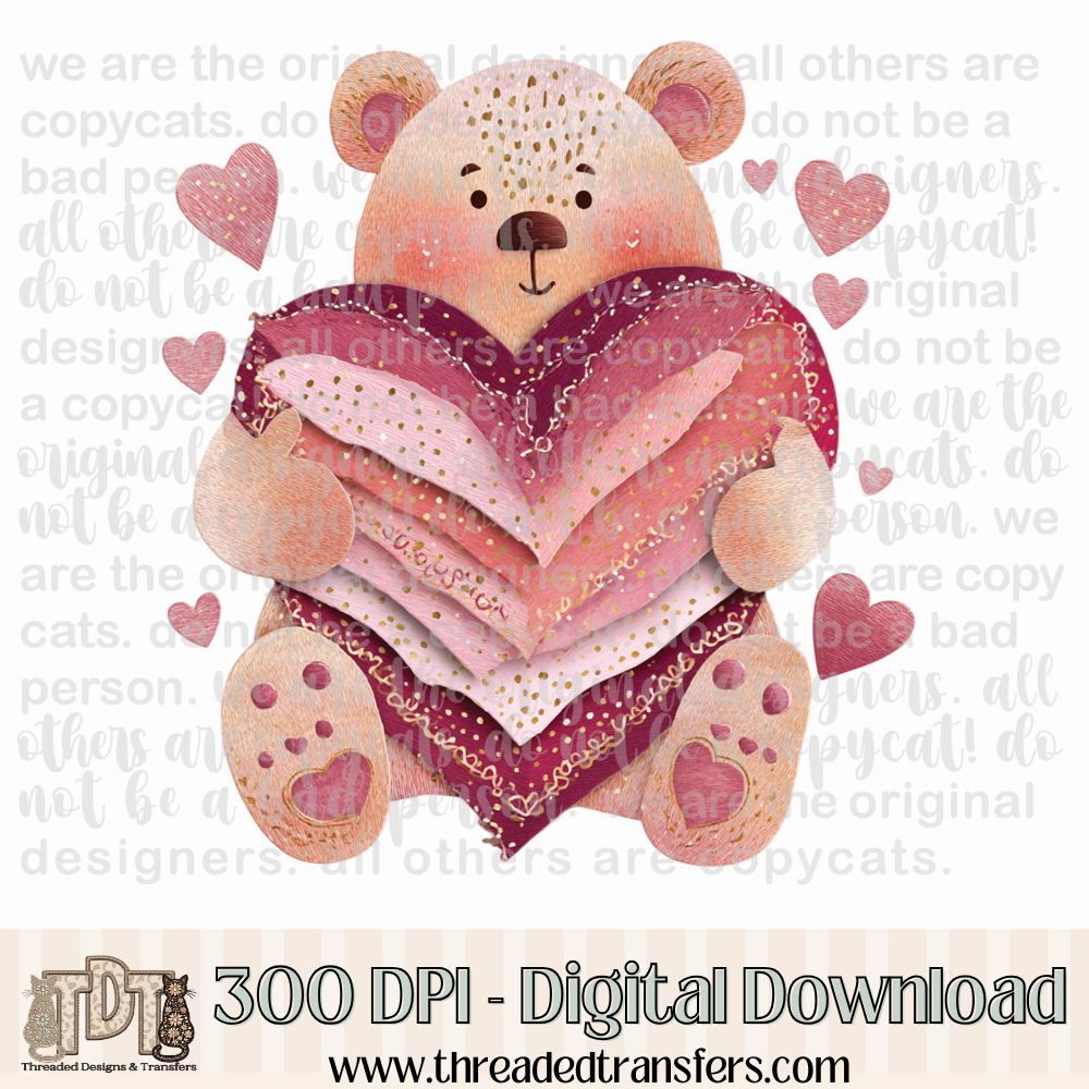 Valentine Teddy Bear Shabby Chic Torn Paper Digital Design Download (PNG Format - no product shipped)
