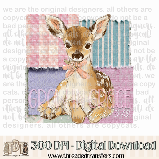 Grow in Grace Fawn Digital Design Download (PNG Format - no product shipped)