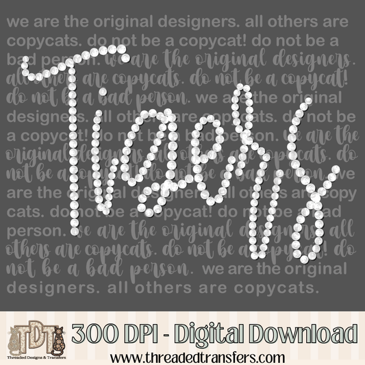 Tigers Handwritten Girly Pearls Digital Design Download (PNG Format - no product shipped)