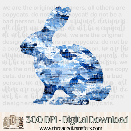 Blue Camo Bunny Digital Design Download (PNG Format - no product shipped)