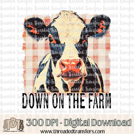 Down on the Farm Cow Digital Design Download (PNG Format - no product shipped)