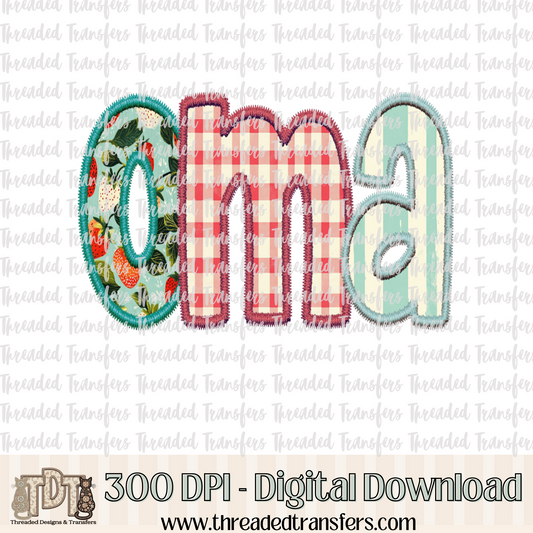 Strawberry Oma Faux Embroidery Digital Design Download (PNG Format - no product shipped)