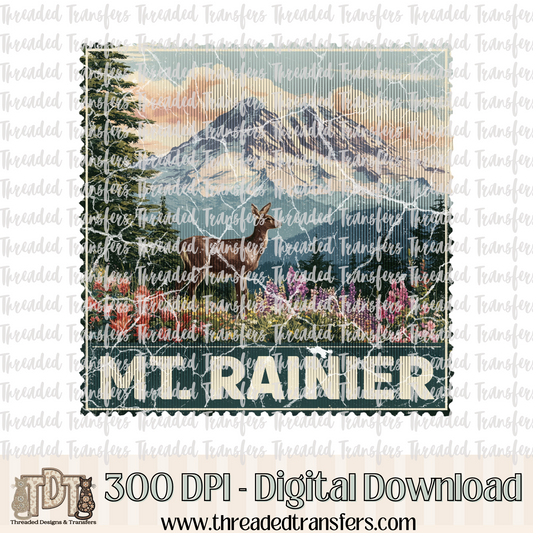 Vintage Mt. Rainier Stamp Digital Design Download (PNG Format - no product shipped)