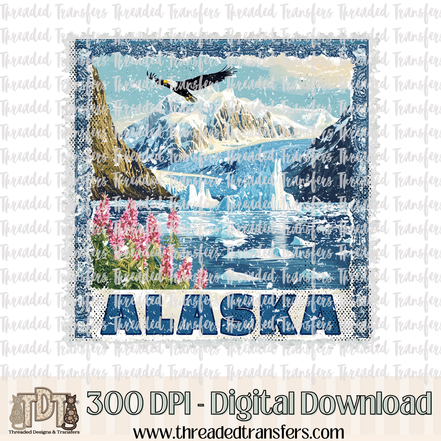Vintage Alaska Stamp Digital Design Download (PNG Format - no product shipped)